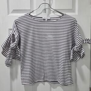 Pedro del Hierro Striped Boat Neck Top Tie Sleeve Blouse S